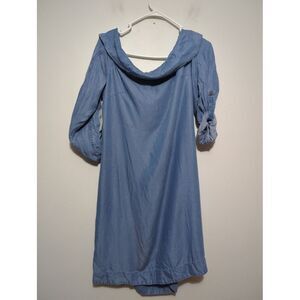 NWT Pilcro Anthropolgie Womens Denim Blue Midi Dress Ruffle Long Sleeve Size 4